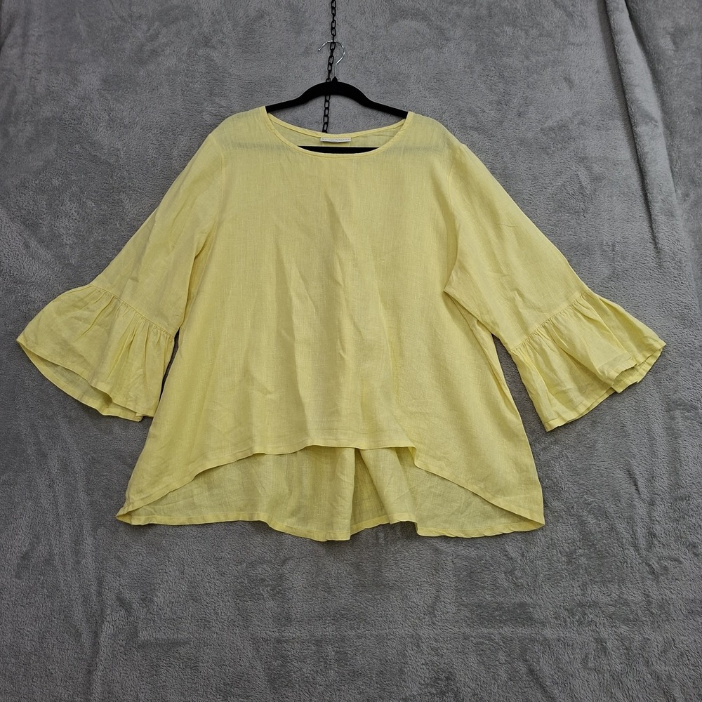 Bryn Walker Fran Top XL Light Linen Ruffled‎ 3/4 Bell Sleeve High-Low Hem Beachy